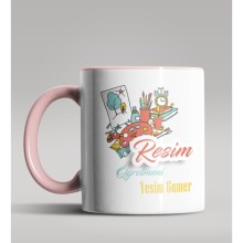 Kişiye Özel Resim Öğretmeni Tasarımlı Pembe Renk Kupa Bardak