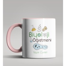 Kişiye Özel Biyoloji Öğretmeni Tasarımlı Pembe Renk Kupa Bardak 5