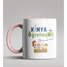 Kişiye Özel Kimya Öğretmeni Temalı Pembe Renk Kupa Bardak 7