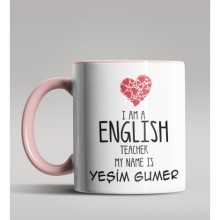 Kişiye Özel İngilizce Öğretmeni Tema Pembe Renk Kupa Bardak