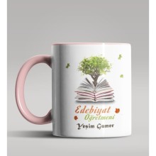 Kişiye Özel Edebiyat Öğretmeni Tasarımlı Pembe Renk Kupa Bardak 3