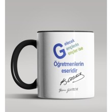 Kişiye Özel Atatürk Sözleri Tasarımlı Siyah Renk Kupa Bardak