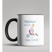 Kişiye Özel Bilgisayar Öğretmeni Tasarımlı Siyah Renk Kupa
