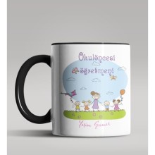 Kişiye Özel Okul Öncesi Öğretmeni Tasarımlı Siyah Renk Kupa 5