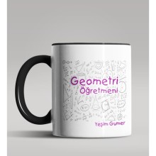 Kişiye Özel Geometri Öğretmeni Tasarımlı Siyah Renk Kupa Bardak 2