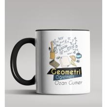 Kişiye Özel Geometri Öğretmeni Tasarımlı Siyah Renk Kupa Bardak