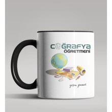 Kişiye Özel Coğrafya Öğretmeni Tasarımlı Siyah Renk Kupa Bardak 4