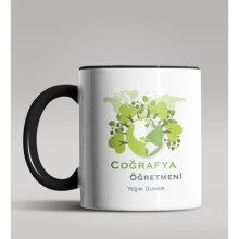 Kişiye Özel Coğrafya Öğretmeni Tasarımlı Siyah Renk Kupa Bardak 3