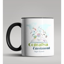 Kişiye Özel Coğrafya Öğretmeni Tasarımlı Siyah Renk Kupa Bardak 2