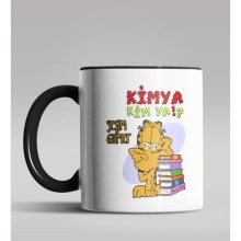Kişiye Özel Garfield Kimya Öğretmeni Tasarımlı Siyah Renk Kupa