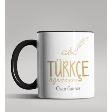 Kişiye Özel Türkçe Öğretmeni Tasarımlı Siyah Renk Kupa Bardak 3