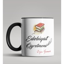 Kişiye Özel Edebiyat Öğretmeni Tasarım Siyah Renk Kupa Bardak