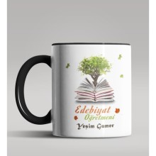 Kişiye Özel Edebiyat Öğretmeni Tasarımlı Siyah Renk Kupa Bardak 3