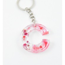 İsme Özel C Harfi Temalı Epoksi Anahtarlık | Red Flower