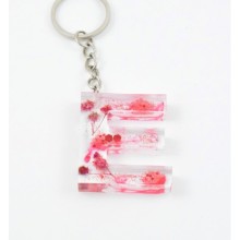 İsme Özel E Harfi Temalı Epoksi Anahtarlık | Red Flower