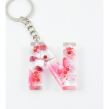 İsme Özel N Harfi Temalı Epoksi Anahtarlık | Red Flower