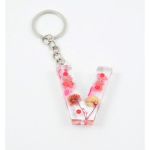 İsme Özel V Harfi Temalı Epoksi Anahtarlık | Red Flower