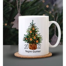 Kişiye Özel 2022 Portakal Ağacı Tasarımlı Beyaz Kupa