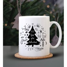 Kişiye Özel Yeni Yılın Kutlu Olsun Çam Ağacı Tasarımlı Beyaz Kupa