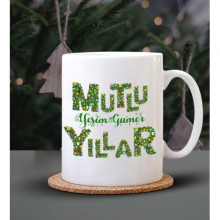 Kişiye Özel Mutlu Yıllar Text Tasarımlı Beyaz Kupa