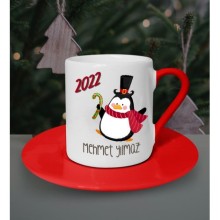 Kişiye Özel Yeni Yıl Temalı Kırmızı Kahve Fincanı 4