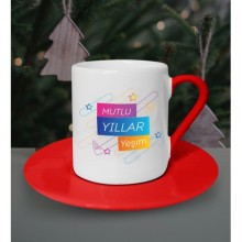 Kişiye Özel Yeni Yıl Temalı Kırmızı Kahve Fincanı 1