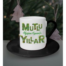 Kişiye Özel Yeni Yıl Temalı Siyah Kahve Fincanı 2