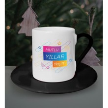 Kişiye Özel Yeni Yıl Temalı Siyah Kahve Fincanı 1