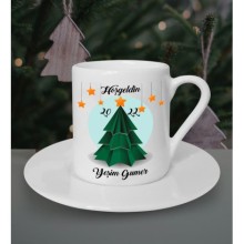 Kişiye Özel Hoş Geldin 2022 Çam Ağacı Tasarımlı  Kahve Fincanı