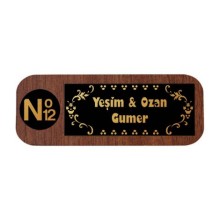 Kişiye Özel Ev Kapısı Tasarımlı İcon ilaveli Ahşap Kapı İsimliği | Ceviz - Model 3