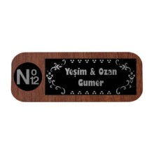 Kişiye Özel Ev Kapısı Tasarımlı İcon ilaveli Ahşap Kapı İsimliği | Ceviz - Model 3
