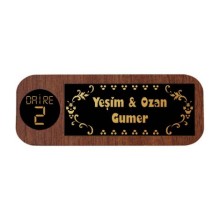 Kişiye Özel Ev Kapısı İcon Tema Ahşap Kapı İsimliği | Ceviz - Model 3