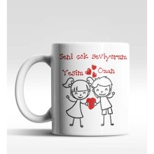 Kişiye Özel Kız Erkek Tasarım Beyaz Renk Kupa