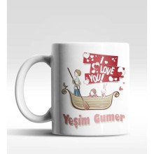 Kişiye Özel I Love You Tasarım Beyaz Renk Kupa