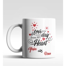 Kişiye Özel I Love You Temalı Beyaz Renk Kupa