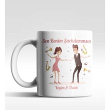 Kişiye Özel Şarkılarımsın Tasarımlı Beyaz Renk Kupa