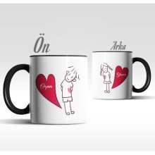 Kişiye Özel Kız Erkek Tasarımlı Siyah Renk Kupa