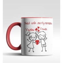 Kişiye Özel Kız Erkek Tasarım Kırmızı Renk Kupa