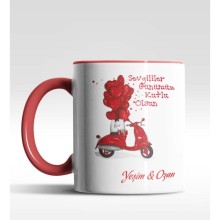 Kişiye Özel Sevgililer Günü Tasarımlı Kırmızı Renk Kupa