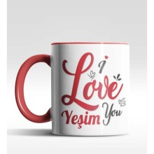 Kişiye Özel I Love You Tasarımlı Kırmızı Renk Kupa