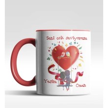 Kişiye Özel Kalp Tasarımlı Kırmızı Renk Kupa