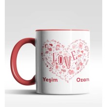 Kişiye Özel Love Tasarımlı Kırmızı Renk Kupa