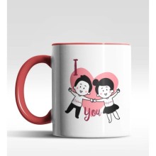 Kişiye Özel I Love You Tasarım Kırmızı Kupa