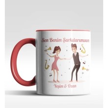 Kişiye Özel Şarkılarımsın Tasarımlı Kırmızı Renk Kupa