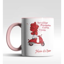 Kişiye Özel Sevgililer Günü Tasarımlı Pembe Renk Kupa