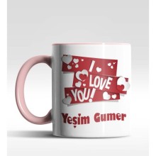 Kişiye Özel I Love You Tema Pembe Renk Kupa
