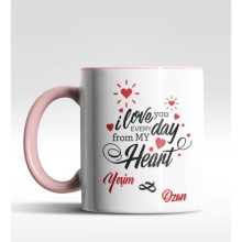 Kişiye Özel I Love You Temalı Pembe Renk Kupa