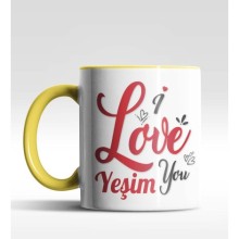 Kişiye Özel I Love You Tasarımlı Sarı Renk Kupa