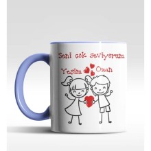 Kişiye Özel Kız Erkek Tasarım Mavi Renk Kupa