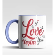 Kişiye Özel I Love You Tasarımlı Mavi Renk Kupa